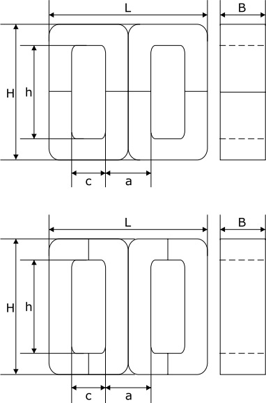 Схема габаритных размеров Магнитопроводов типа ШЛ, ШЛМ