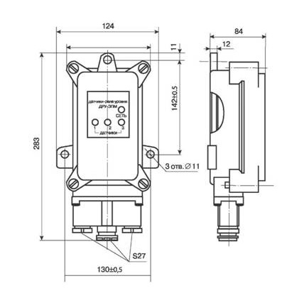 Схема габаритных и установочных размеров ДРУ-ЭПМ (ПВ-2)